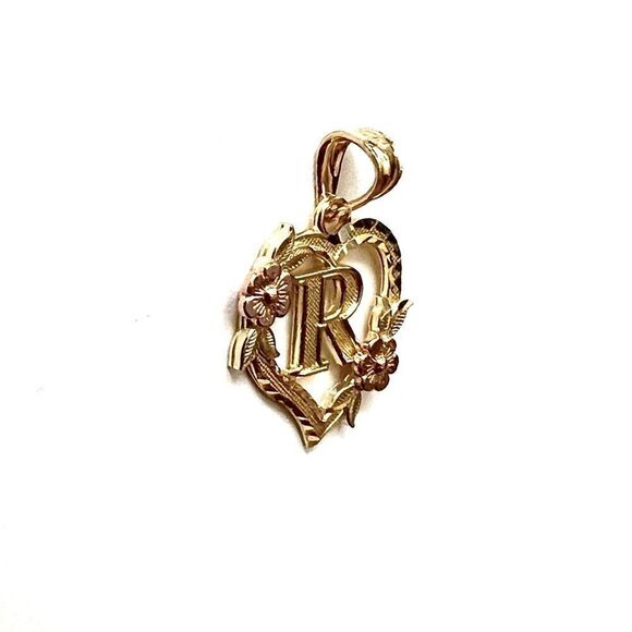14k solid gold Initial R heart Charm | letter R Charm | Birthday gift | - Picture 10 of 11